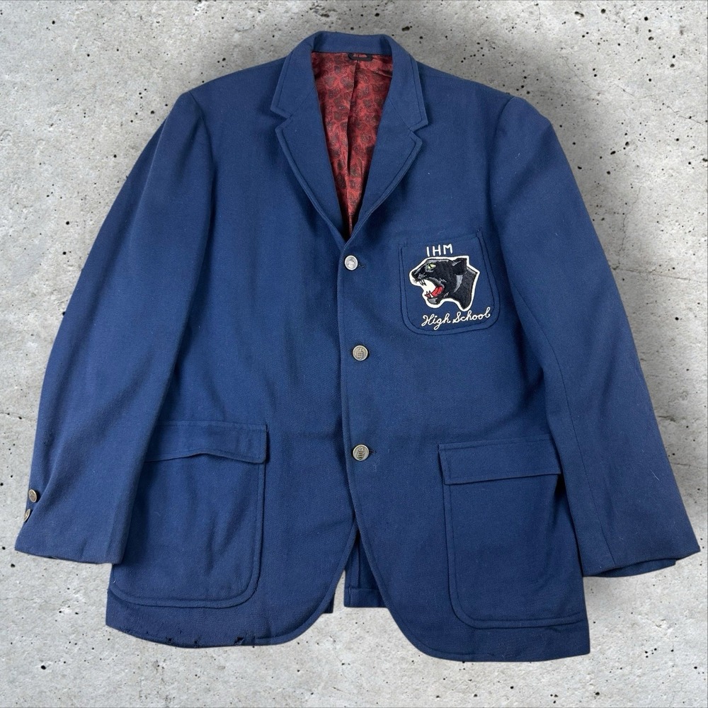 Vtg IHM High School Idaho Chain Stitch Blazer Jacket 60s Panther Patch +‎ Flyers